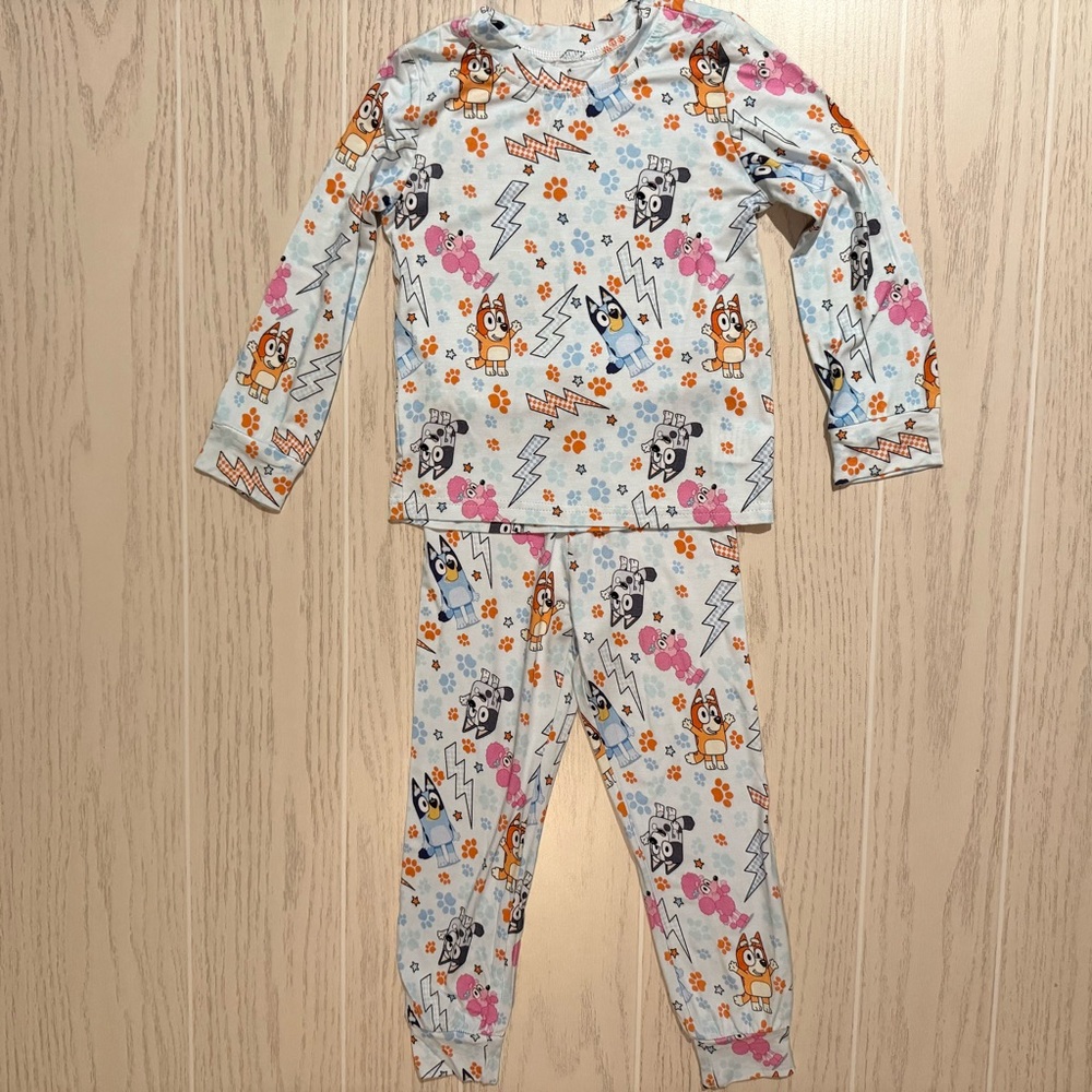 Bluey Bamboo‎ Pajama Set Toddler Girls size 4T 2Pc Lightning Print Soft PJs NEW